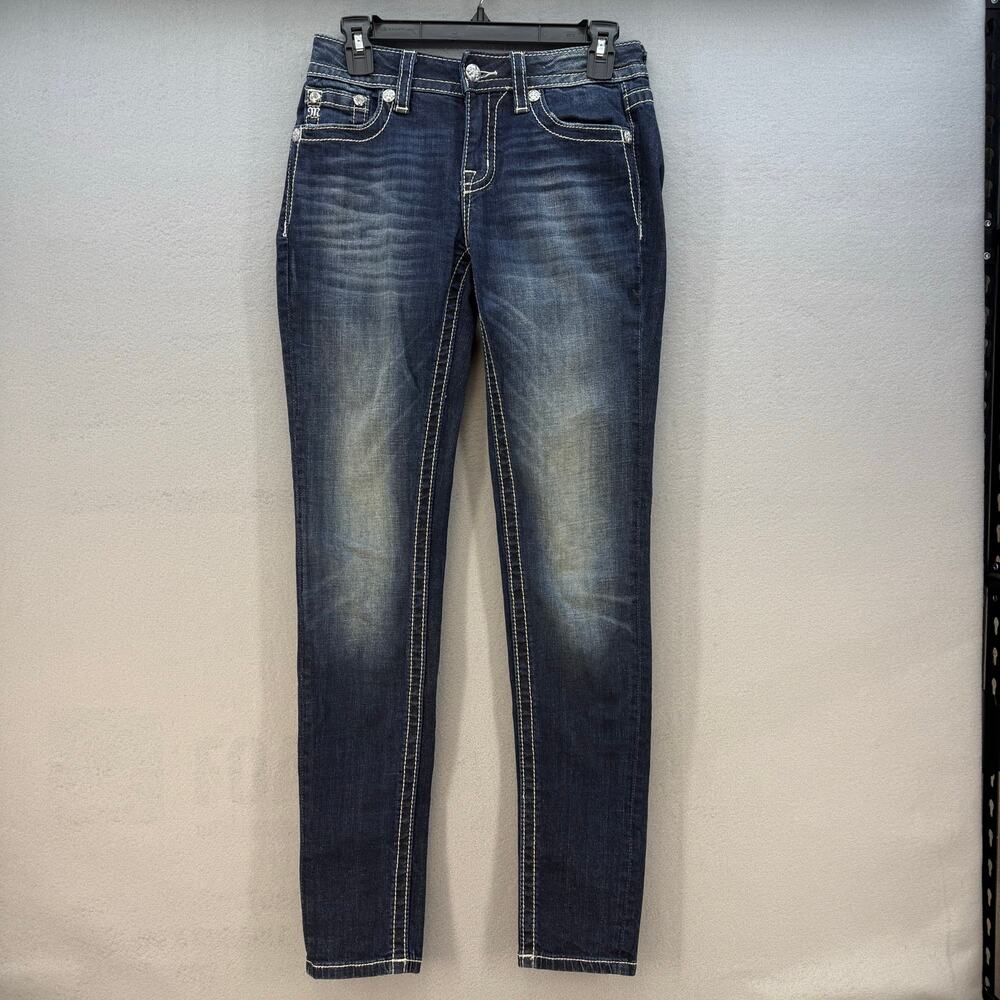 Miss Me Jeans Women's 26x31.5 (2) Dark Blue Standard Skinny Angel Wings EUC - Picture 3 of 15